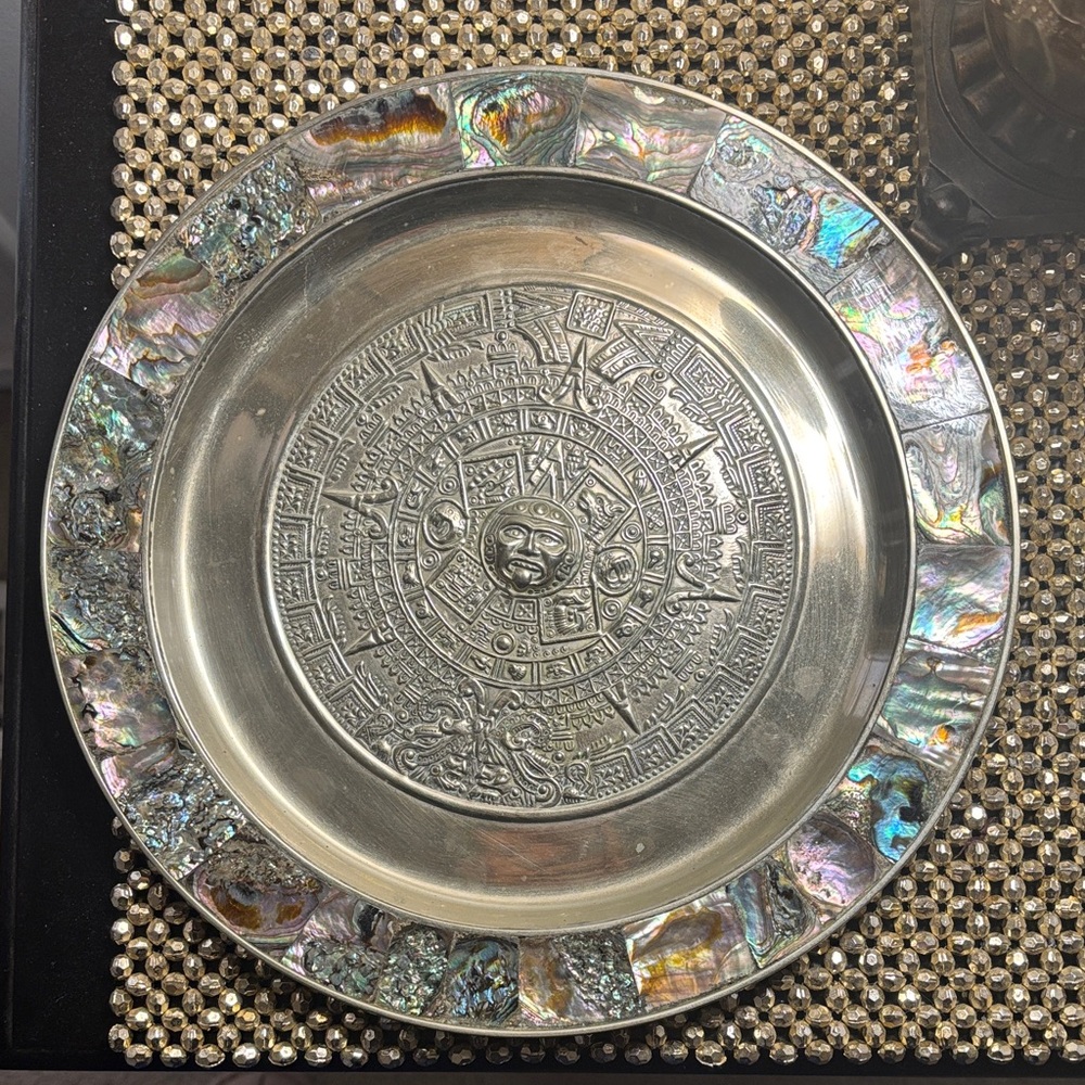 Vintage Aztec Calendar Platter 11”